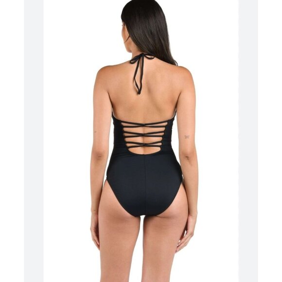 New! La Blanca Black One Piece Swimsuit Tummy Control Convertible Straps Lined C - Picture 2 of 8